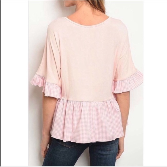 #67 Peach Plaid Ruffle Top - Picture 2 of 2